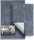 Hearth & Harbor Bathroom Rugs, Chenille Bath Mat - Machine Washable Bath Mats for Bathroom Non-Slip Backing Rubber, Quick Dry Bathroom Mat, 17 x 24 + 20 x 32 - Stone Blue