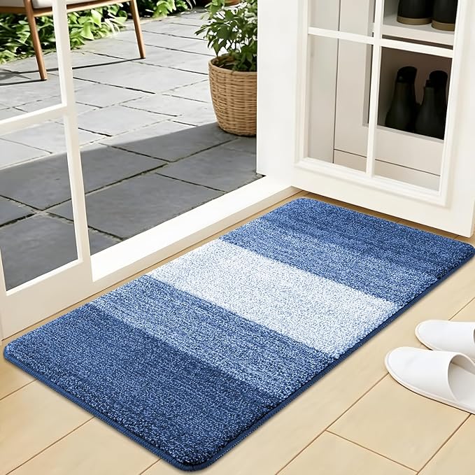 Kitinjoy Indoor Outdoor Door Mat, 40x24 Non-Slip Absorbent Dirt Trapper, Low-Profile Washable Inside Entrance Front Floor Mat, Sturdy Soft Entry Doormats for Entryway, Navy Blue