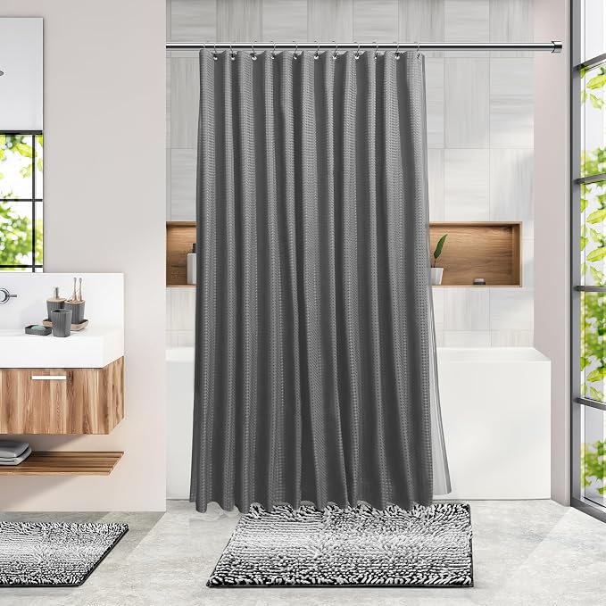 Clara Clark Bathroom Accessories Set - Bathroom Set, Bathroom Sets with Shower Curtain and Rugs, Shower Curtain Set with Bathroom Trash Can - Ombre Grey - 22PC