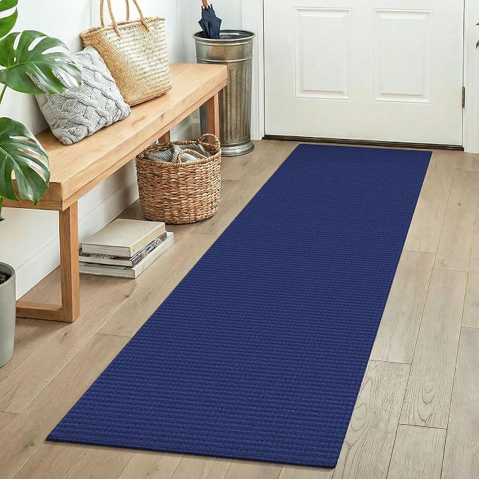 KOZYFLY Woven 2x5 Entry Runner Rug, Washable Runners for Entryway, Non Slip Hallway Rug, Small Throw Carpet Runner for Kitchen, Bedside, Hall, Bathroom, Royal Blue/Navy