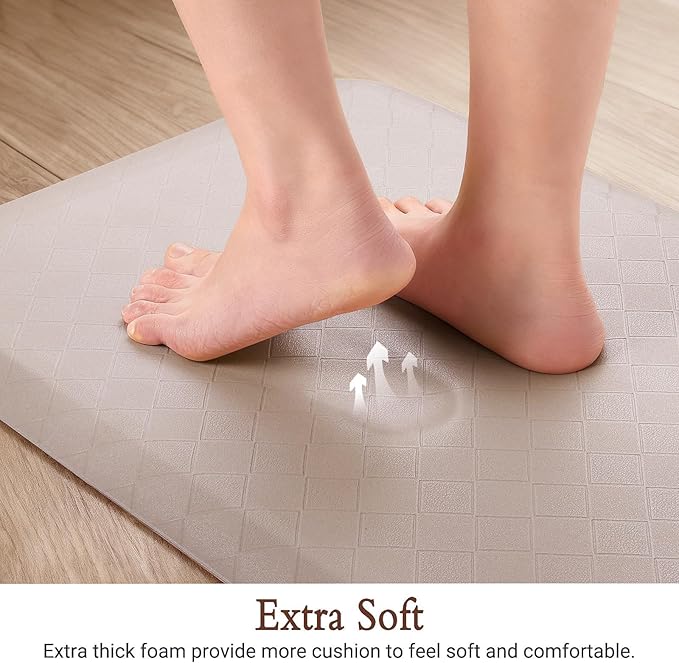 HappyTrends Kitchen Runner Rugs Anti-Fatigue mats,17.3"x 39",Non Slip Waterproof Ergonomic Comfort Mat for Kitchen, Floor Home, Office, Sink, Laundry,Khaki