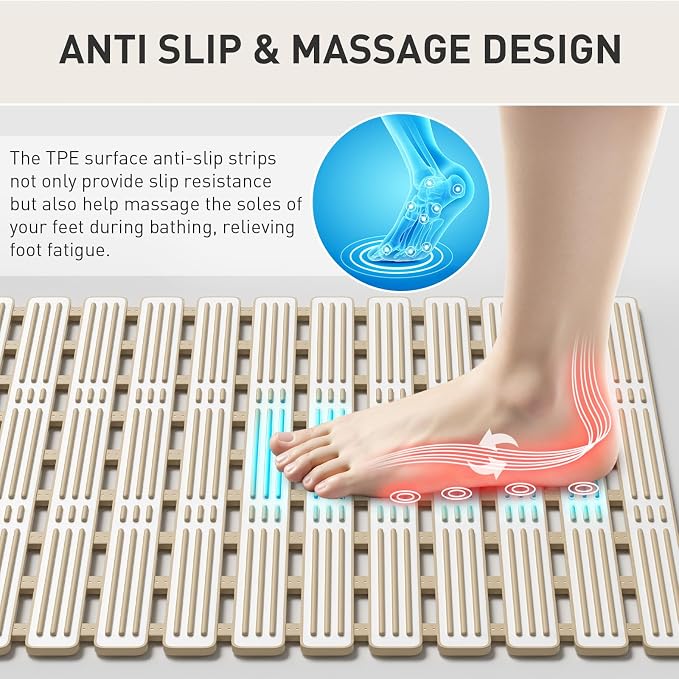 XIYUNTE Shower Mat Non Slip Bath Mat for Tub - 27 X 16 Inch TPE Bathtub Mat Non Slip Shower Mats for Inside Shower, Bath Tub Mat with Powerful Suction Cup, Easy to Cut and Dry, Brown