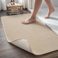 MontVoo Quick Dry Bath Mat 24"x35", Super Absorbent Bathroom Rug, 3D Honeycomb Mesh Base Non Slip Bath Mats for Bathroom, Machine Washable Low Pile Bath Rug for Bathtub Front, Shower, Sink, Beige