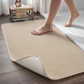 MontVoo Quick Dry Bath Mat, Super Absorbent Bathroom Rug, 3D Honeycomb Mesh Base Non Slip Bath Mats for Bathroom, Machine Washable Low Pile Bath Rug for Bathtub Front, Shower, Sink, Beige 20"x31"