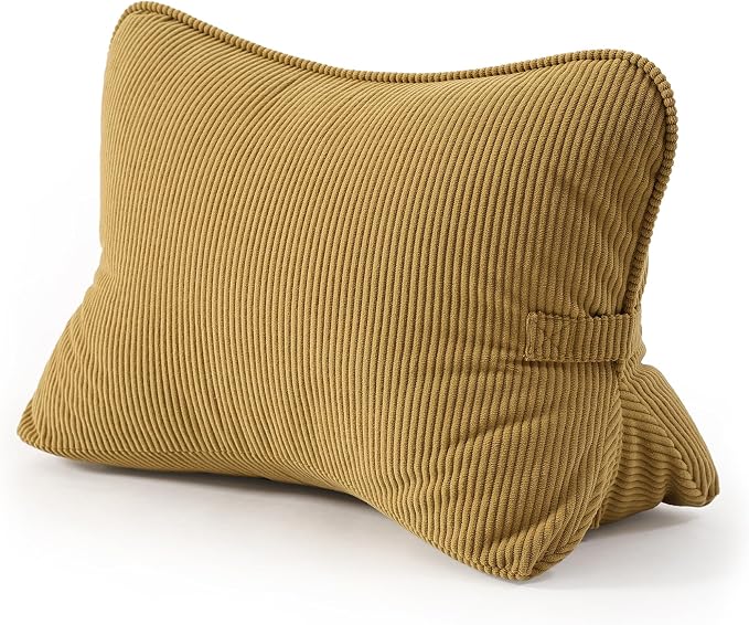 Pat. Pend. Corduroy Lumbar Support Back Pillow for Reading & Lounging, Ergonomic Triangle Cushion for Sofa, Armchair & Bed Sitting, Removable Washable Cover, Mustard Yellow