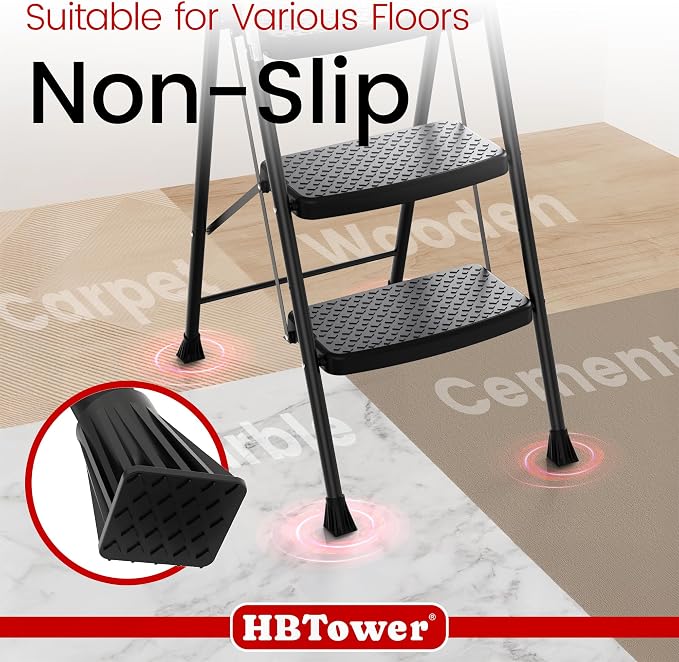 HBtower Step Ladder Sturdy, Heavy Duty Step Stool for Adults, Wide Anti-Slip Pedal Step Ladder Folding Step Stool for Home and Kitchen, Garage, Outdoor