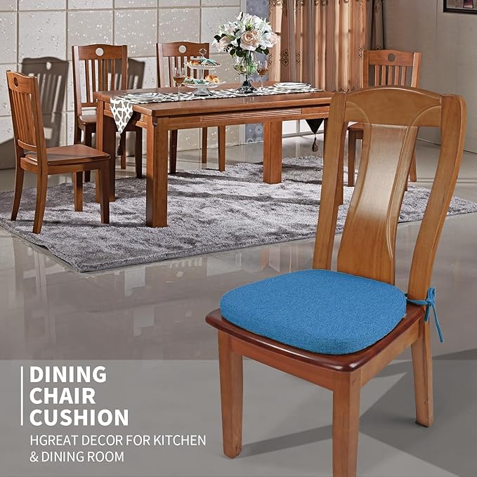 SINOSSO 6 Pack Memory Foam Chair Cushions for Dining Chairs, Friendly Woven Fabric 16" U-Shape Comfortable Kitchen Chair Pads, Removable Slip Resistant Seat Cushions (Set of 6, Blue)