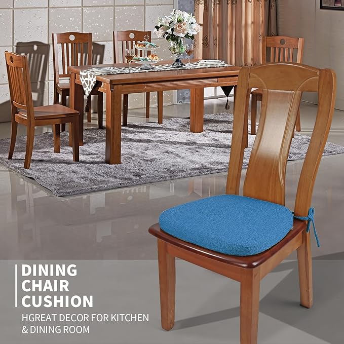 SINOSSO 4 Pack Memory Foam Chair Cushions for Dining Chairs, Friendly Woven Fabric 16" U-Shape Comfortable Kitchen Chair Pads, Removable Slip Resistant Seat Cushions (Set of 4, Blue)