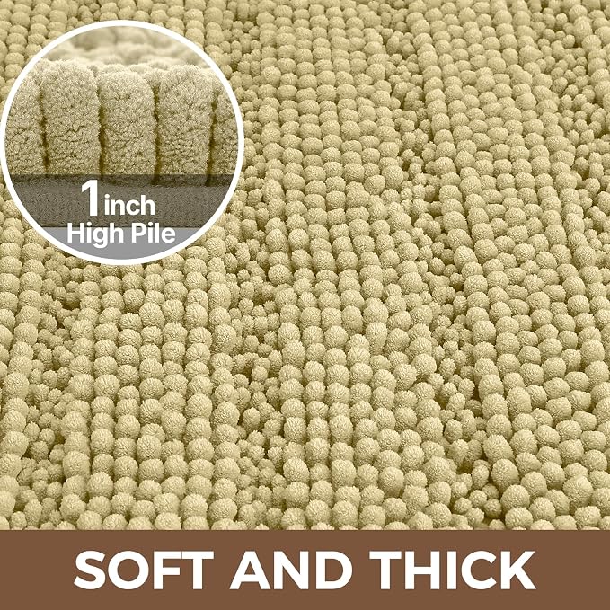 Bcoimo Large Bathroom Rug, Chenille Bath Mat with High Low Pile Design, Soft Absorbent Non Slip Bath Rug, Machine Washable Quick Dry Mat for Shower, Tub, Sink and Vanity