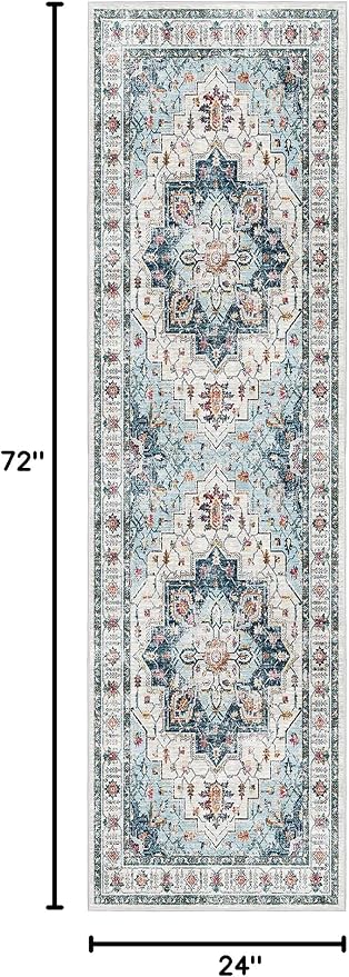 Madane Washable Runner Rug - 2x6 Rug Runners for Hallways 6 Feet Non Slip Vintage Kitchen Runner Rug Ultra-Thin Bathroom Runner Rugs Carpet Laundry Room Bedroom (2x6ft, Blue)