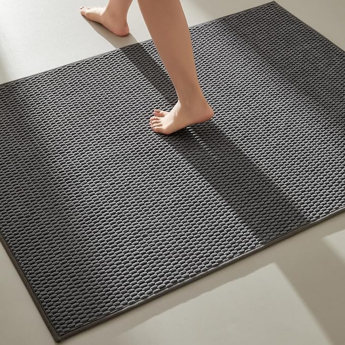 TYUU Large Bathroom Rugs Non Slip Washable Bath Rugs Super Absorbent Bathroom Rug Thin Quick Dry Low Pile Bath Mats, Dark Grey 36"x48"