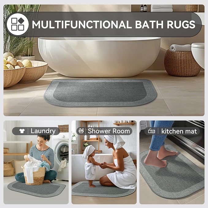 YDKGL Half Circle Bath Mat,Thin Bathroom Rugs Fit Under Door Quick Dry Non Slip Washable Bathroom Mat with Rubber Backing,Absorbent Woven Half Round Shower Rug
