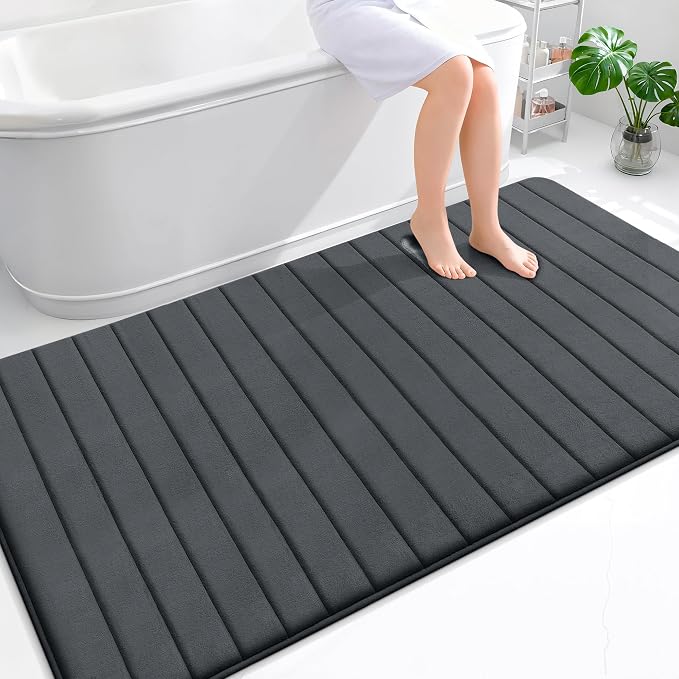 OLANLY Memory Foam Bath Mat 70x46, Super Soft Absorbent Bathroom Rugs, Quick Dry, Machine Washable Shower Floor Rugs, Bathmat Carpet, Bathroom Home Decor Accessories, Dark Gray