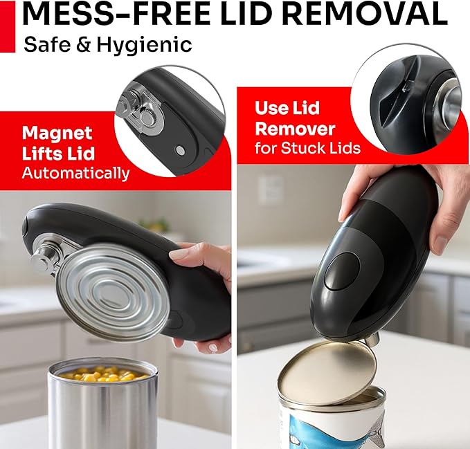 MUELLER HOME SmoothEdge Auto Electric Can Opener – Battery‑Operated One‑Touch w Magnet Lid Lifter – Portable Hands‑Free Automatic Can Openers for Seniors & Arthritis, Smooth‑Edge Cut Technology, Black