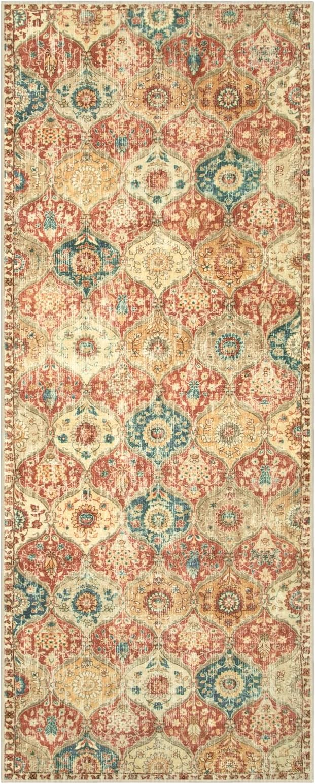 Lahome Moroccan Trellis Hallway Rug, 2x5 Washable Runner Rug Non Slip Kitchen Runners for Hallways, Ultra-Thin Vintage Carpet for Bedroom Bathroom Entryway Elise, Red/Orange