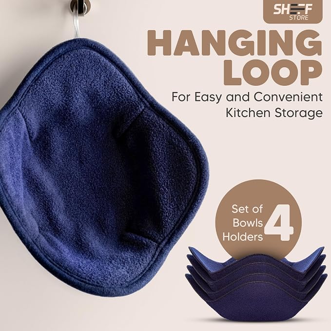 Sheff Microwave Bowl Cozy Holders Set of 4 - Durable and Reliable for Hot and Cold Plates and Dishes - Ideal Household Gift (Navy, 11 inch)