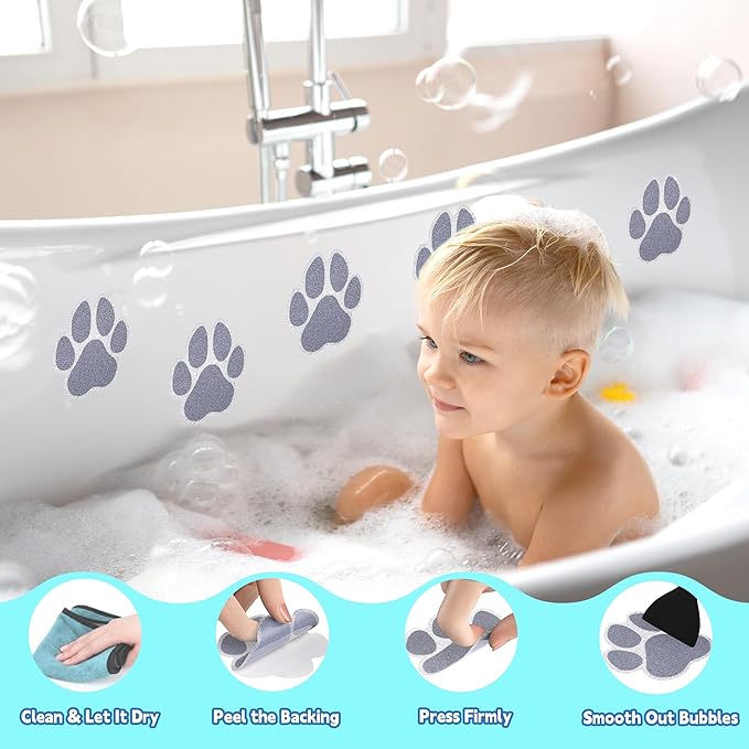 Secopad 20 PCS Original Non-Slip Bathtub Stickers, Large Safety Bathroom Tubs Showers Treads Adhesive Decals with Scraper(Gray)