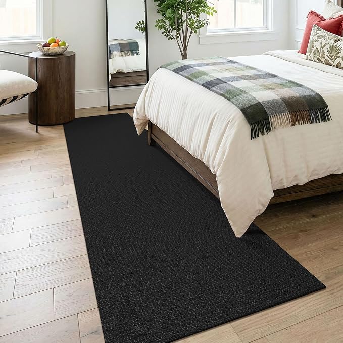 KOZYFLY Runners for Hallways 3x8 ft Washable Kitchen Runner Non Slip Rubber Backed Hall Runners Cotton Entryway Runner Rugs Floor Carpet for Indoor Backdoor Bedroom Kitchen, Black/Dark Grey