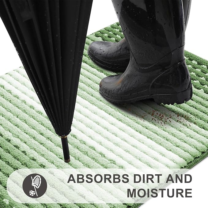 Kitinjoy Indoor Outdoor Door Mat, 71x24 Non-Slip Absorbent Dirt Trapper, Low-Profile Washable Inside Entrance Front Floor Mat, Sturdy Soft Entry Dotted Ombre Doormats for Entryway, Sage Green