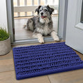 Smiry Dog Door Mat for Muddy Paws 24x16, Absorbent Dirt Trapper, Non-Slip Washable Chenille Entryway Rug for Inside Floor, Navy Blue, Layered Pattern