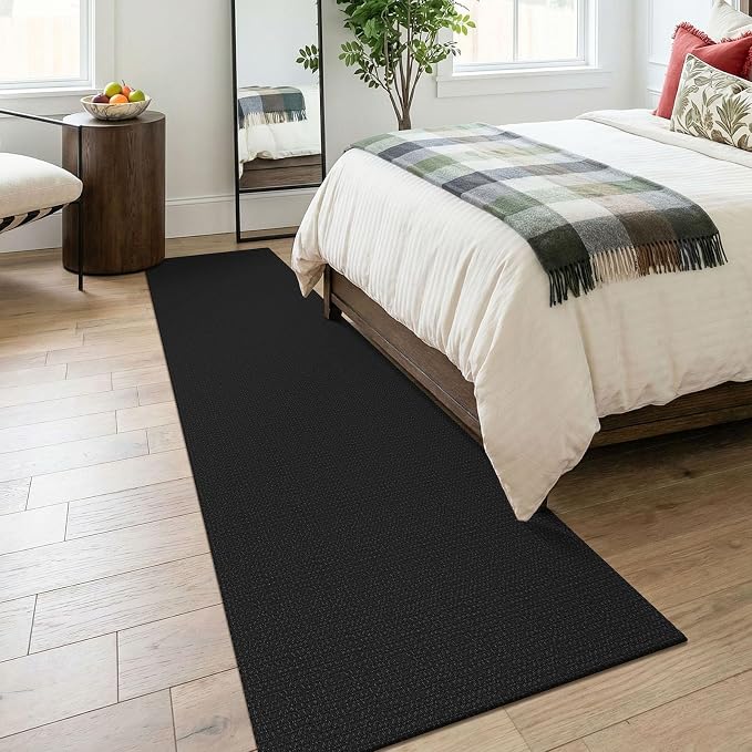 KOZYFLY Black Runners for Hallway 2.5'x8', Washable Runner Rug, Woven Non Slip Kitchen Runner, Braided Entryway Rug, Floor Carpet for Foyer, Bedroom, Hall, Black/Dark Grey