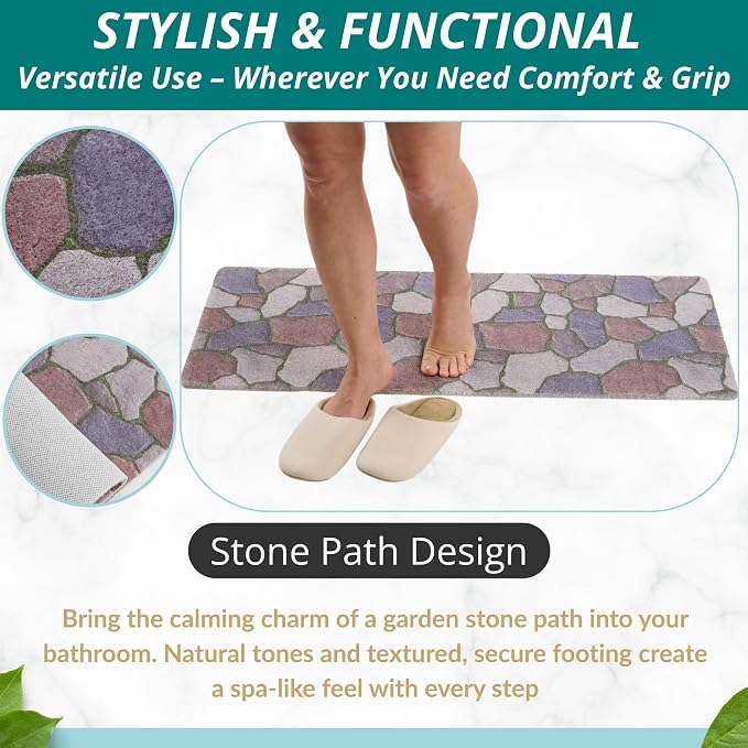 Non Slip Bathtub Mat Shower Mat for Tub - Loofah Bath Mats for Bathroom - 40x16 Bathtub Floor Mat - Textured Anti Slip Bath Mat Without Suction Cups - Secure Mat for Wet Areas (40x16 Stone Path)