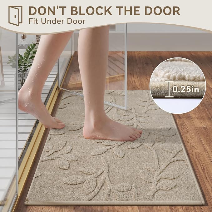 Bathroom Rugs Mat Quick Dry Absorbent Non Slip Bath Mat Bath Mats for Bathtub Mat Bathroom Carpet Fit Under Door Washable Floor Bath Rugs Brown 20x32