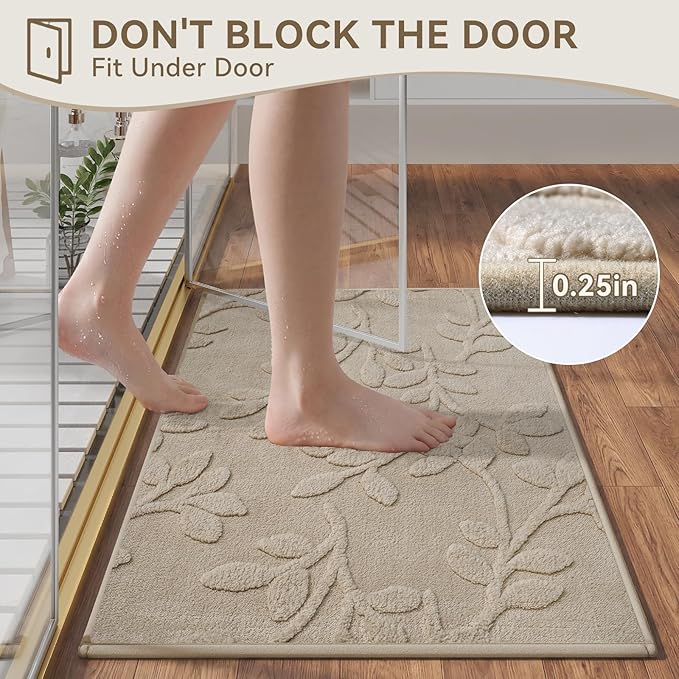 Non-Slip Bath Mat 16x24-2pc Quick Dry Absorbent Non Slip Bath Mat Bath Mats for Bathtub Mat Bathroom Carpet Fit Under Door Washable Floor Bath Rugs Brown