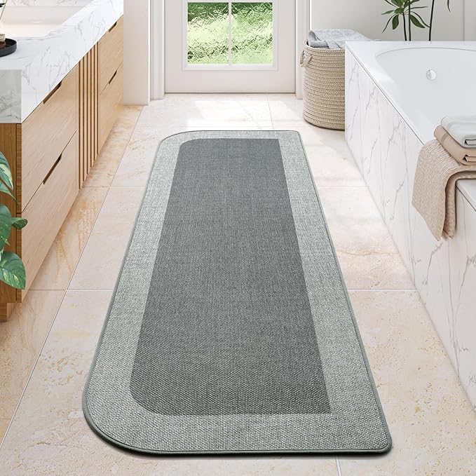 YDKGL Bathroom Runner Rug, Thin Bath Mat Non Slip Washable Large Bathroom Rugs, Rubber Backing Quick Dry for Floor, Tub and Shower, Grey 24x70