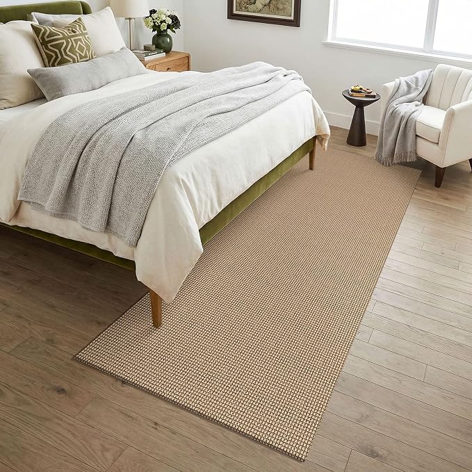 KOZYFLY 3x7 Washable Kitchen Runner Rug, Non Slip Wide Runners for Hallway, Cotton Entryway Runner, Braided Floor Carpet for Entry, Kitchen, Bedside, Hall, Orange Beige/Tan/Brown