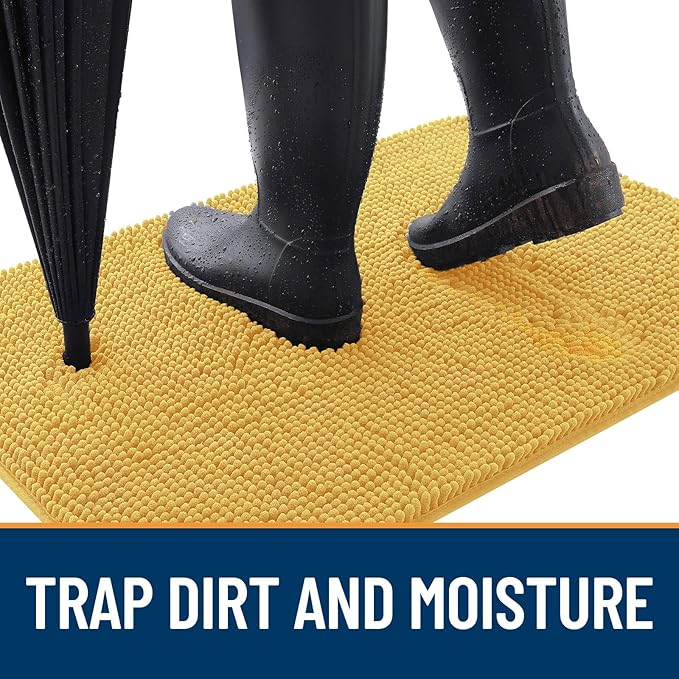 OLANLY Dog Door Mat for Muddy Paws 54x32, Absorbs Moisture and Dirt, Absorbent Non-Slip Washable Doormat, Quick Dry Chenille Mud Mat for Dogs, Entry Indoor Entryway Carpet for Inside Floor, Yellow