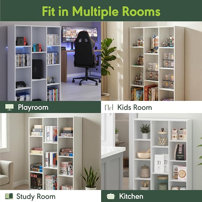 Furinno LUDER Book Shelf, 11-Cube Bookshelf, Reversible Bookcase, 9.4 x 29.1 x 41.7, Easy Assembly, for Living Room, Bedroom, Home Office, White