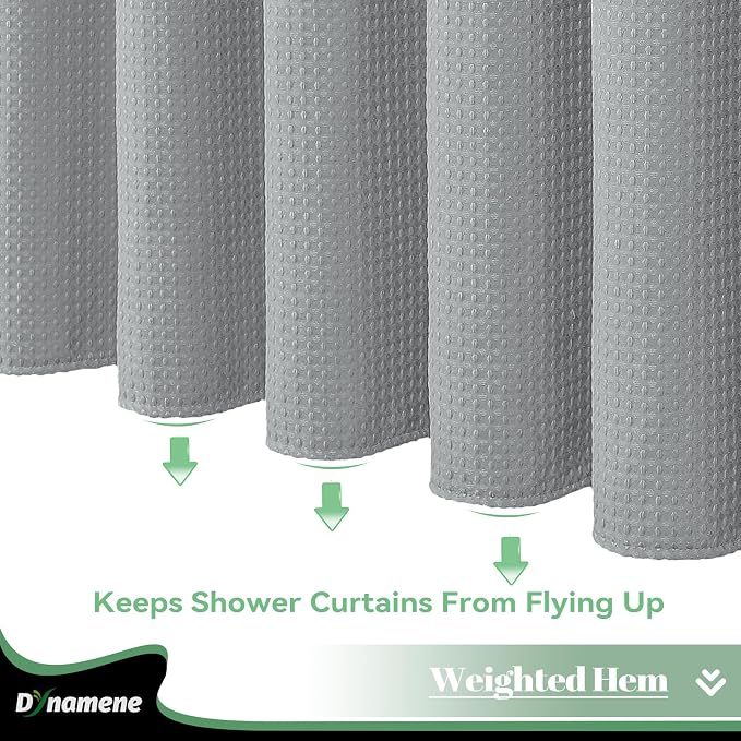 Dynamene 78 Inch Long Shower Curtain, Tall Waffle Fabric Shower Curtains for Bathroom, Hotel Waterproof Cloth Shower Curtain Liner Set with Hooks, Snap in Liner, Mesh Top Window, Dark Grey, 72x78