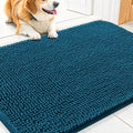 Smiry Dog Door Mat for Muddy Paws 30x20, Absorbent Dirt Trapper, Non-Slip Washable Chenille Entryway Rug for Inside Floor, Atlantic Blue, Classic Solid