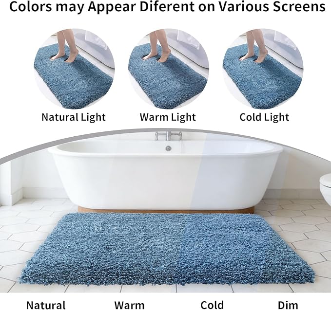 Disolla Blue Bathroom Rug 20x32 - Non-Slip Plush Thick Bath Mat, Highly Absorbent & Ultra Soft Fluffy Floor Mat, Machine Washable for Shower and Tub