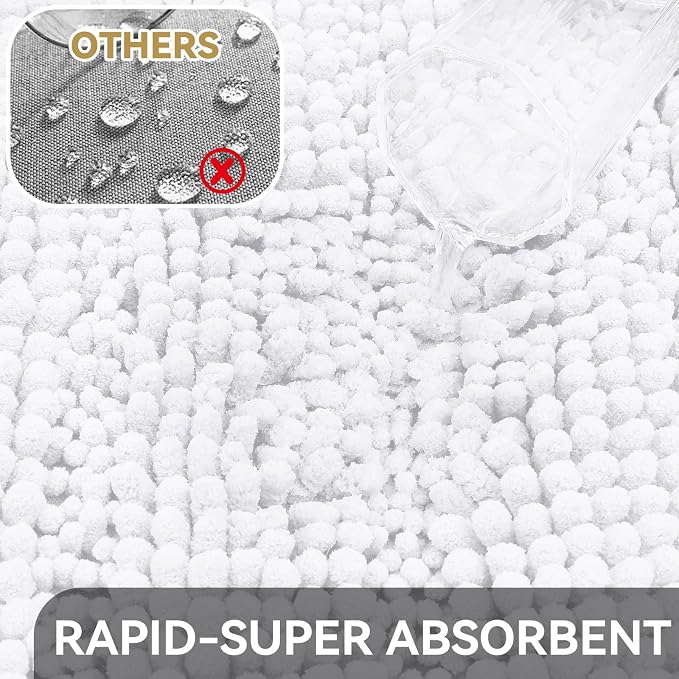 Bcoimo Large Bathroom Rug, Chenille Bath Mat with High Low Pile Design, Soft Absorbent Non Slip Bath Rug, Machine Washable Quick Dry Mat for Shower, Tub, Sink and Vanity