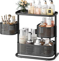 3 Tier Bathroom Counter Organizer, Rotating Countertop Vanity Storage Cabinet with Standing Shelf, Cosmetic Holder for Skincare & Makeup, Kitchen Spice Rack, Bedroom Nightstand Organizer, Black