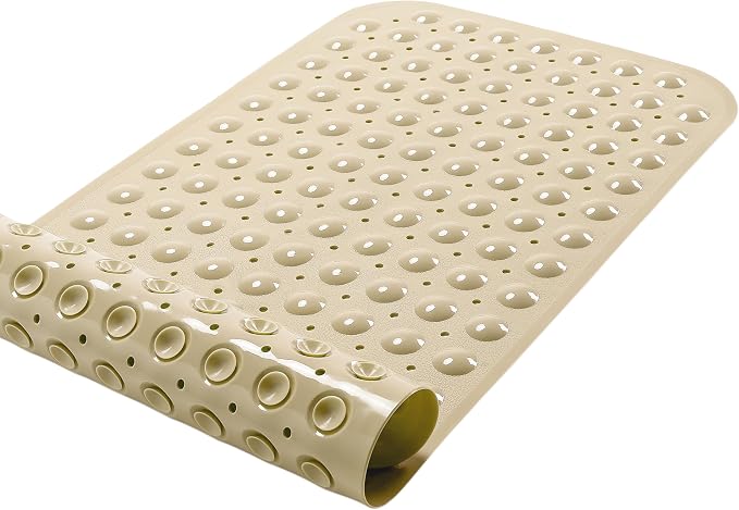 Large Non-Slip Bathtub & Shower Mat 31”x16” (Smooth/Non-Textured Tubs Only) Safe, Clean, Machine-Washable, Superior Grip&Drainage, Vinyl, Opaque Light Brown