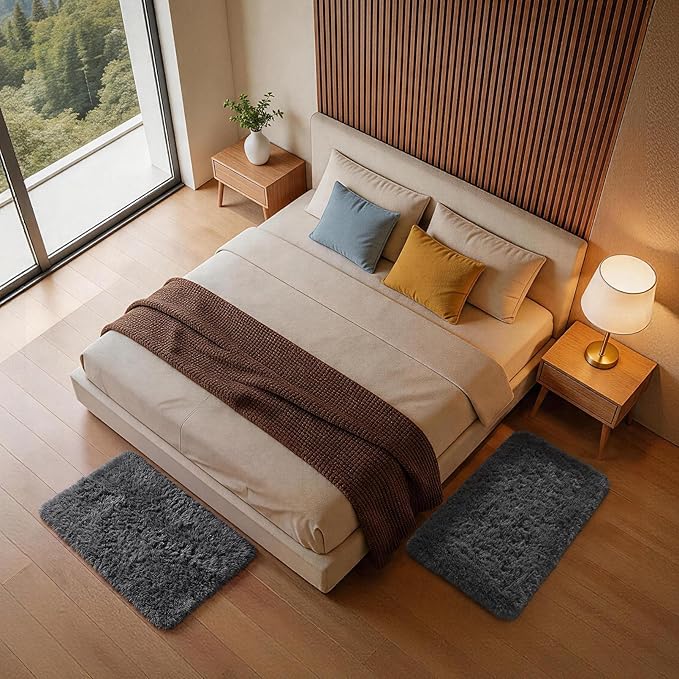 Ophanie Small Rug Washable Non Slip Throw Bedside Area Rugs, Fluffy Soft Mini Bedroom Carpet, Door Entryway Indoor Inside Front Entrance 2x3 Mat 2 Pack, Home Decor Aesthetic, Grey