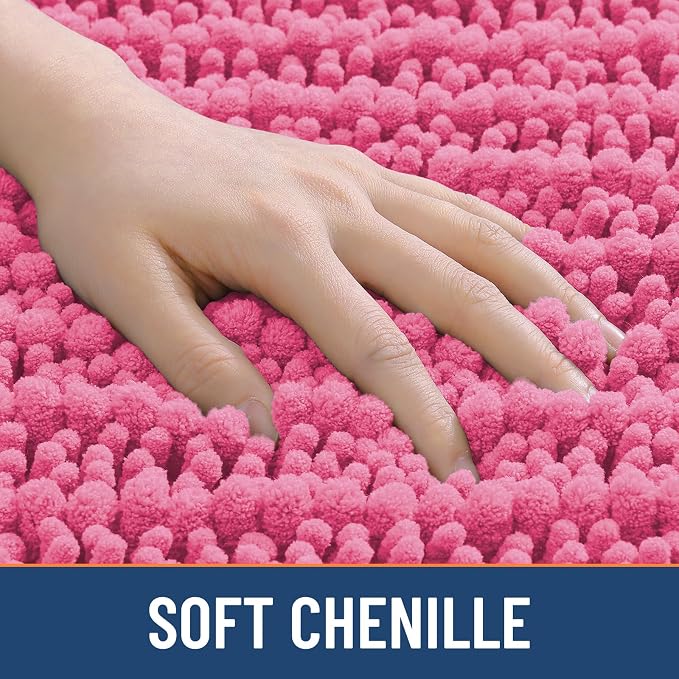 Smiry Bathroom Rugs Mat 34x21, Extra Soft Absorbent Chenille Bath Rugs, Non Slip Rubber Backing Machine Washable Quick Dry Bath Mats for Bathroom Floor, Tub, Shower, Home Decor Accessories, Hot Pink