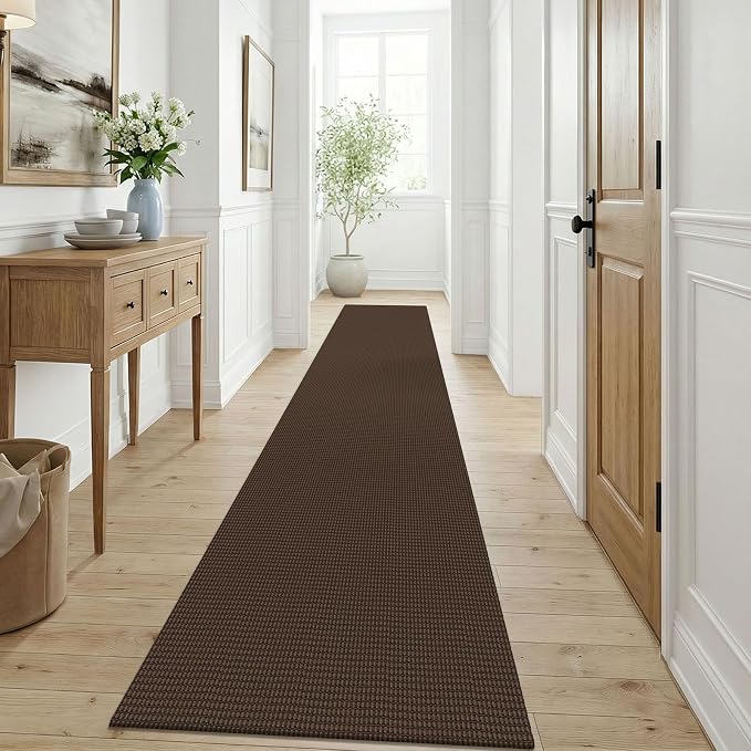 KOZYFLY Cotton Runners for Hallway 3x9, Wide Washable Runner Rug, Woven Non Slip Kitchen Runner, Braided Entryway Rug, Floor Carpet for Foyer, Bedroom, Hall, Brown/Dark Brown