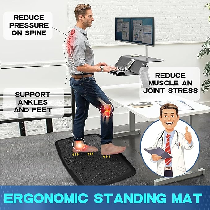 Large Comfort Standing Desk Mat (17"x28") - 3/4 Thick PU Foam Anti Fatigue Foot Massage Mat with Acupressure Points, Non-Slip Waterproof Easy Clean Kitchen Floor Mat for Office Home