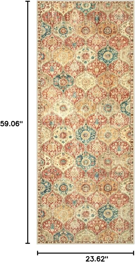 Lahome Moroccan Trellis Hallway Rug, 2x5 Washable Runner Rug Non Slip Kitchen Runners for Hallways, Ultra-Thin Vintage Carpet for Bedroom Bathroom Entryway Elise, Red/Orange