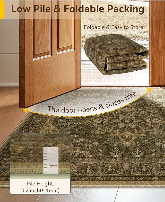 RELEANY Area Rugs Large 10'x12' Washable Non-Slip, Floral Vintage Distress Medallion Carpet for Living Room Bedroom Dining Room, Brown Dark Brown