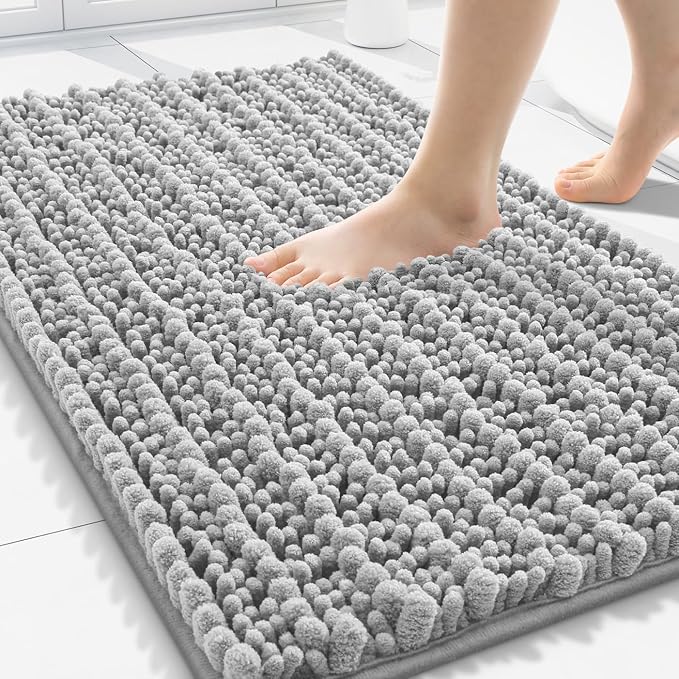 Smiry Bathroom Rugs Mat 30x20, Extra Soft Absorbent Chenille Bath Rugs, Non Slip Rubber Backing Machine Washable Quick Dry Bath Mats for Bathroom Floor, Tub, Shower, Home Decor Accessories, Light Grey