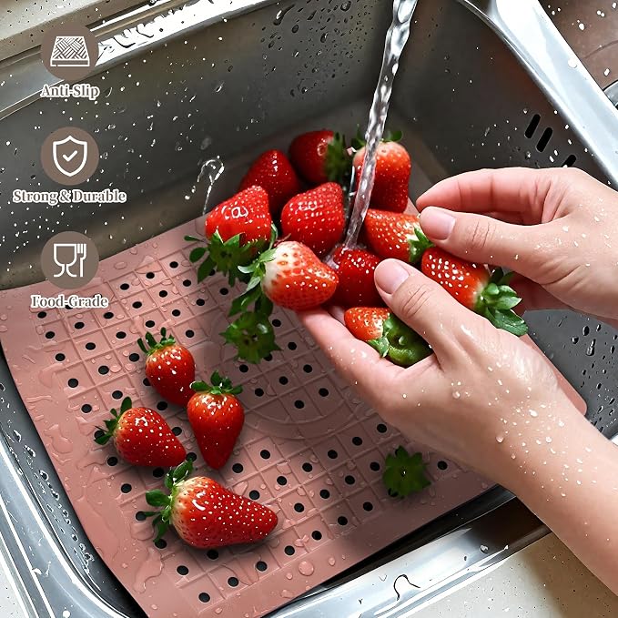 WILLKOMMEN Kitchen Sink Mat, 12" x 10" Rectangular Sink Protector Pad, Fast-Draining Grid Design Liner, Dish Drying Mat , 2 Pack Pink