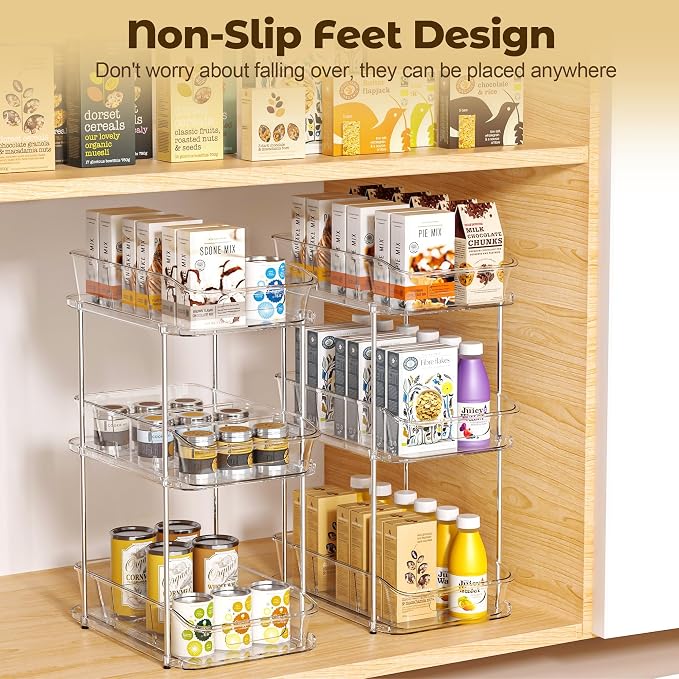 incostar 3 Tier Under Sink Organizer, 2 Pack 3 Tier | Pull-Out Storage, With Dividers, Slide-Out Clear Storage, For Cupboard Bathroom Vanities Cabinet