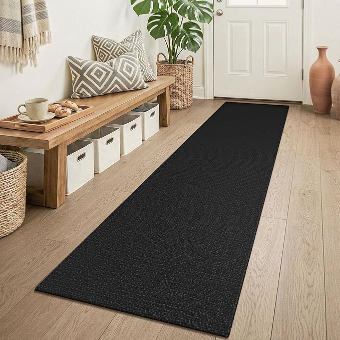 KOZYFLY Runners for Hallways 2x6 ft Washable Kitchen Runner Non Slip Rubber Backed Hall Runners Cotton Entryway Runner Rugs Floor Carpet for Indoor Backdoor Bedroom Kitchen, Black/Dark Grey