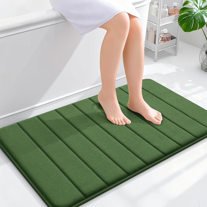 OLANLY Memory Foam Bath Mat 36x24, Super Soft Absorbent Bathroom Rugs, Quick Dry, Machine Washable Shower Floor Rugs, Bathmat Carpet, Bathroom Home Decor Accessories, Olive Green