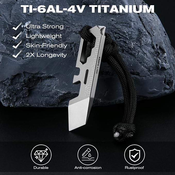 KEEPO LINK Pocket Pry Bar with Bottle Opener, Ruler, Wrench & Screwdriver, 6-in-1 Titanium Pry Bar Keychain Multitool for EDC Carry, OLT09